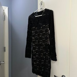 Express black lace midi long sleeve dress. Open back. Size M.